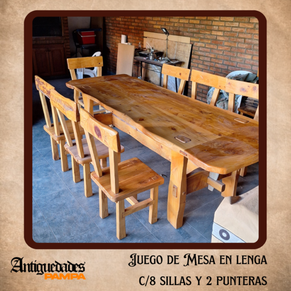 Juego de Mesa en Lenga con 8 Sillas y 2 Punteras